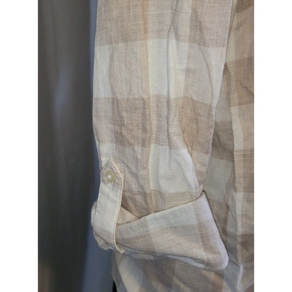 TOMMY HILFIGER Plaid Button Up Shirt, Tan & Cream, Size Medium, NWOT - Picture 3 of 5